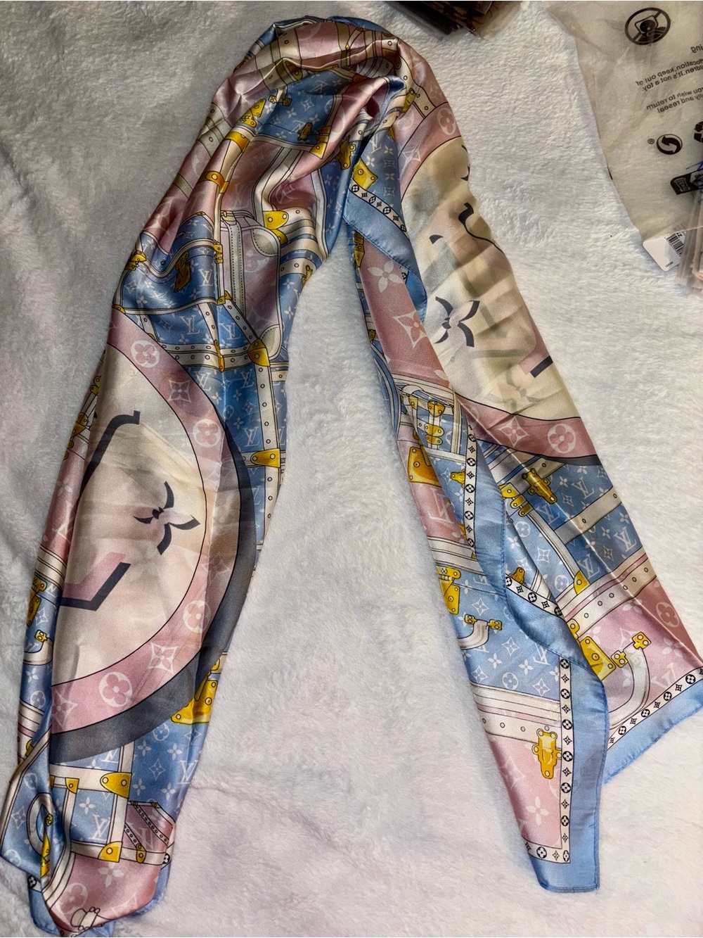 Brand New !! Pastel Monogram 100 %Silk Scarf in Pink and Blue - Picture 5 of 5